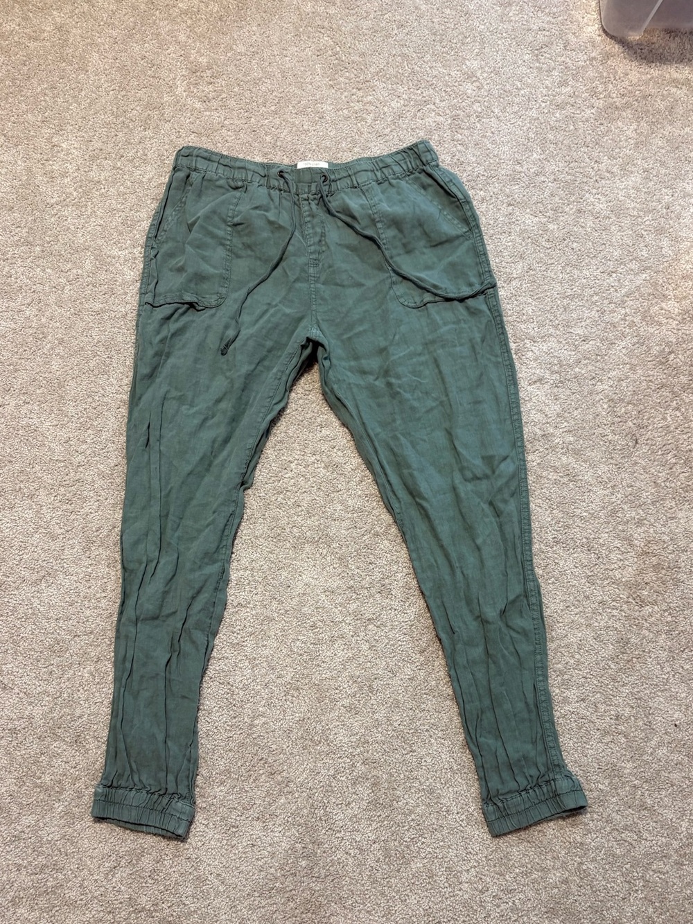Cynthia Rowley Green Linen Jogger Pants Size Medium Lightweight Pull-On